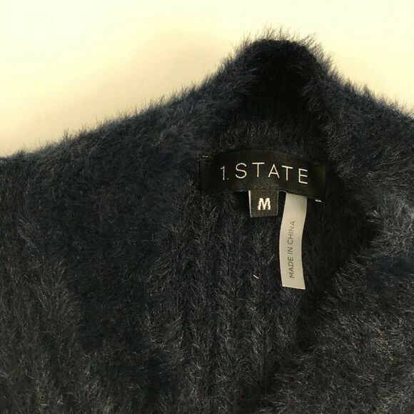 1. State Womens Full Zip Cardigan Long Sleeve Eyelash Knit Sweater Blue M Medium - Picture 4 of 10